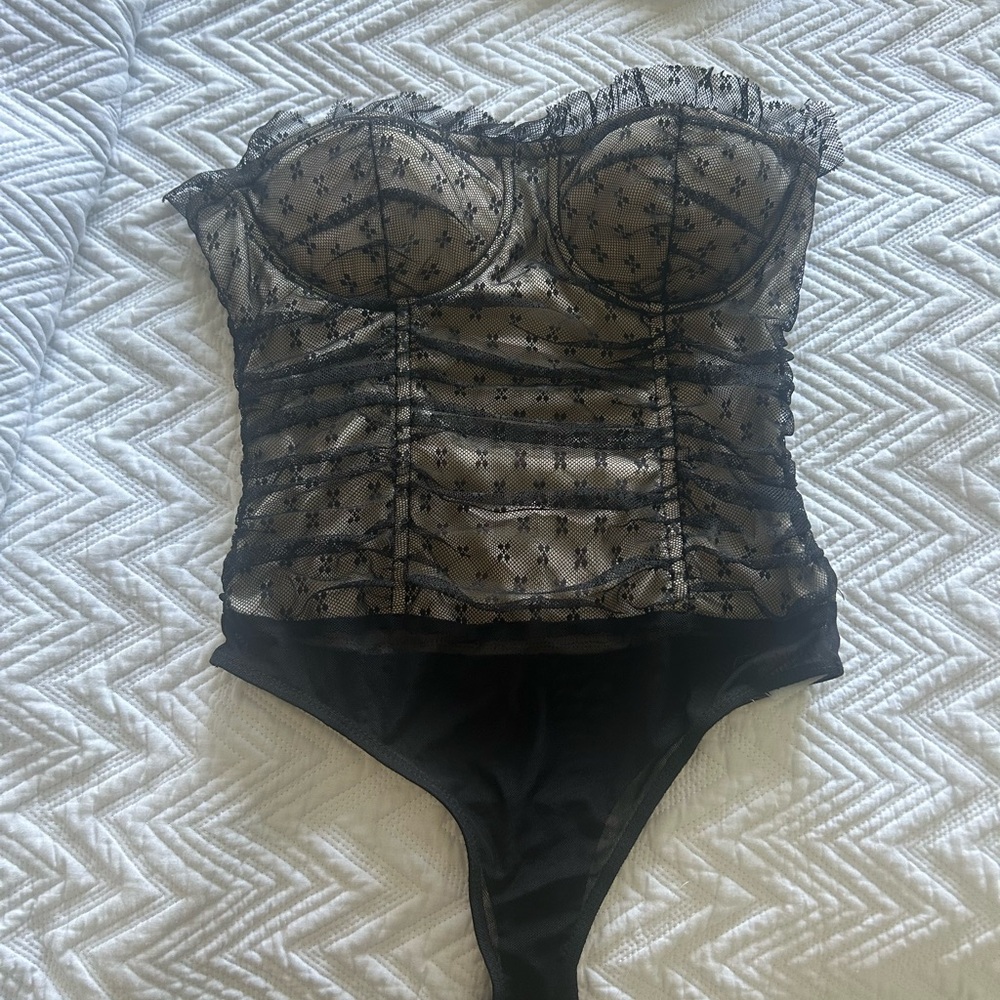 Lulu's Black and Beige Lace corset Bodysuit